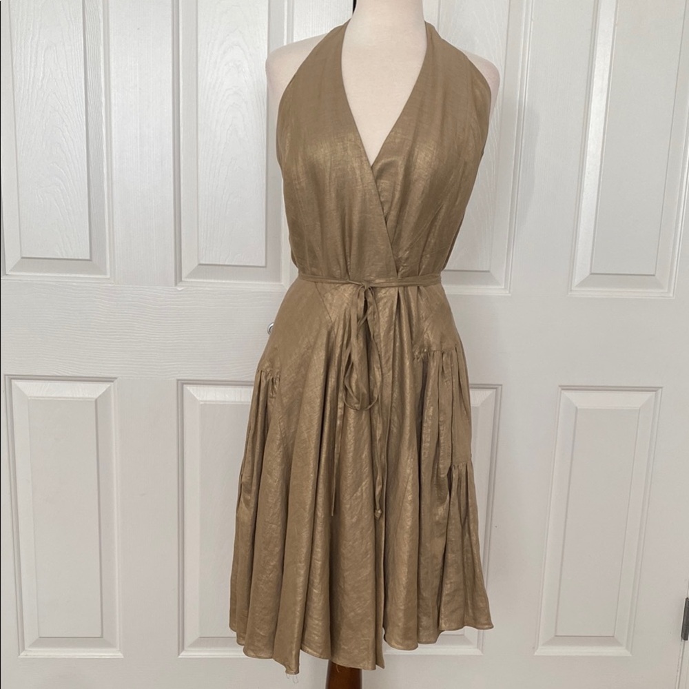 Lauren Ralph Lauren 100% Linen Halter Wrap Dress Size M